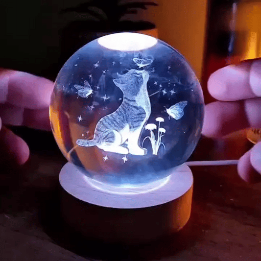 Lampara Esfera de Cristal 3D Cat